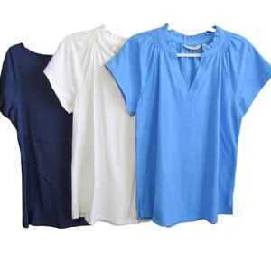 Soft Surroundings Bundle Lot of 3 Tops Women Size M Navy White Blue Cotton Blend